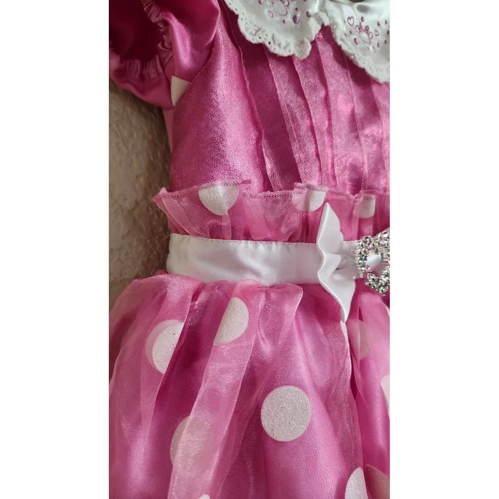 Disney Minnie Mouse Pink Polka Dot Costume Dress Size 4 Rhinestone Bow‎ Lace